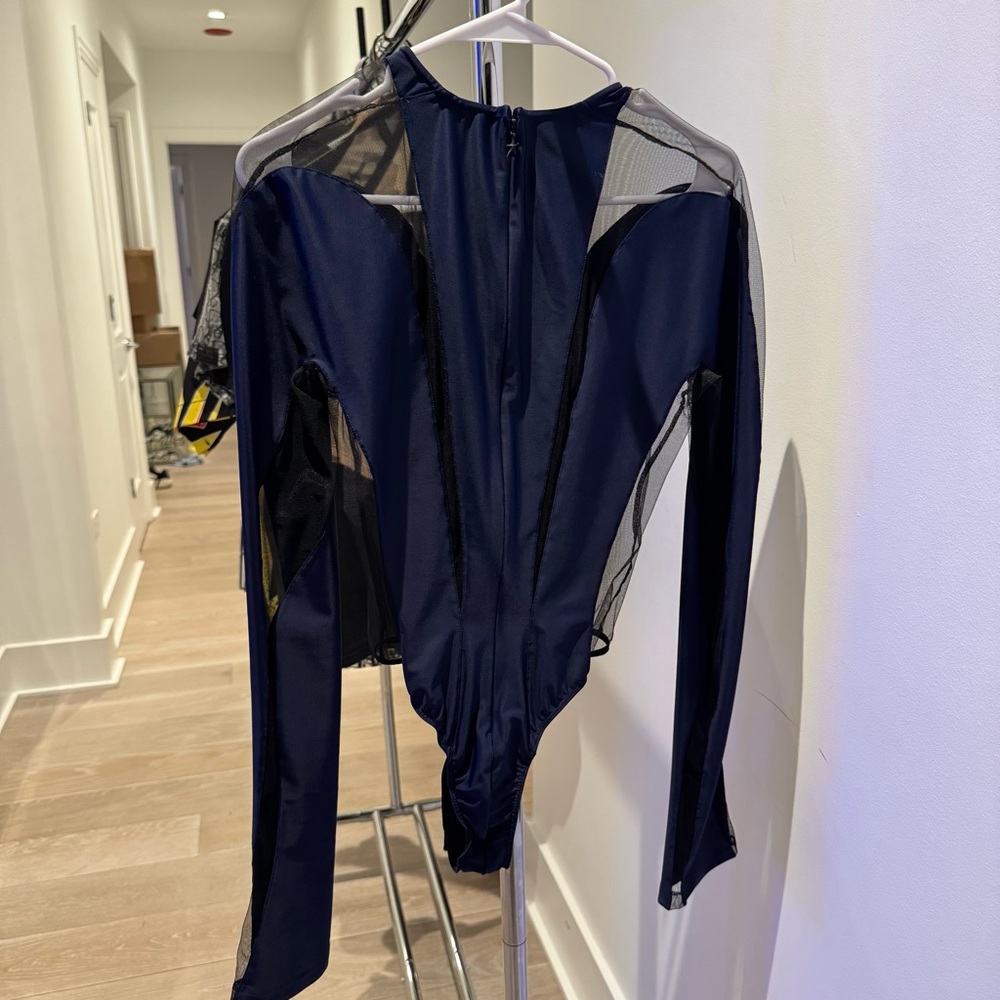 Mugler Illusion Sheer-Detail Bodysuit in Midnight Blue - Picture 3 of 5